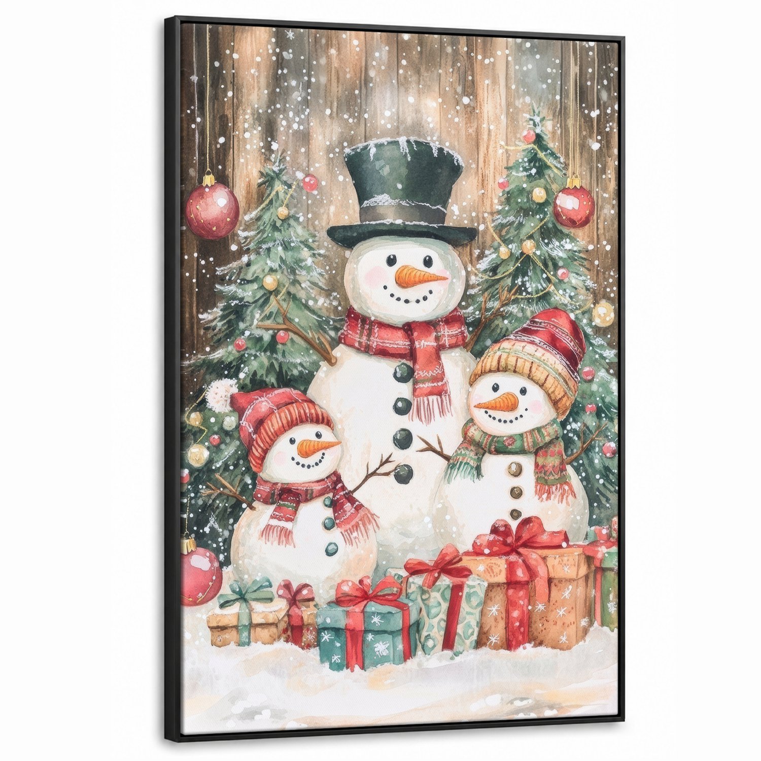 Canvas Schilderij met Baklijst XXL Canvas Schilderij met Baklijst 90x140cm - Sneeuwpop - Familie - Kleurrijk - Muurdecoratie woonkamer - Slaapkamer decoratie - Kamer accessoires - Schilderijen op canvas met lijst groot