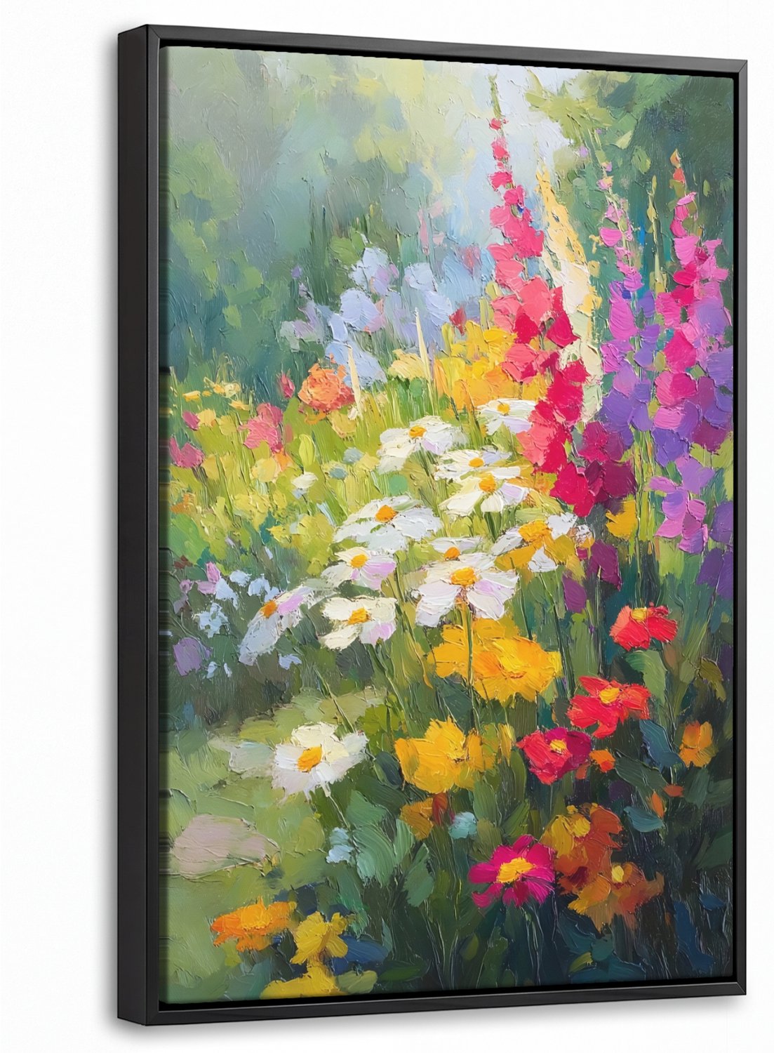 Canvas Schilderij met Baklijst 40x60cm - Zomertuin - Sfeervol - Bloemen - Muurdecoratie woonkamer - Slaapkamer decoratie - Kamer accessoires - Schilderijen op canvas met lijst