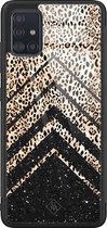 Samsung A71 hoesje glass - Chevron luipaard | Samsung Galaxy A71  case | Hardcase backcover zwart