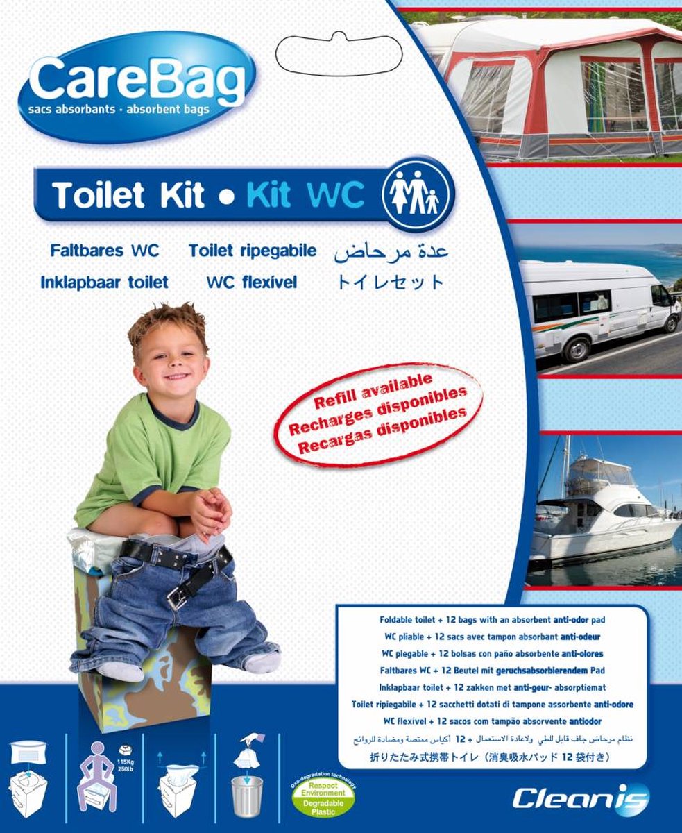 Carebag toilet kit Opvouwbaar toilet compleet met 12 CareBag zakken