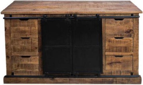 Sideboard Melbourne - 140x43x85 - Naturel/zwart - Rustiek mangohout/ijzer