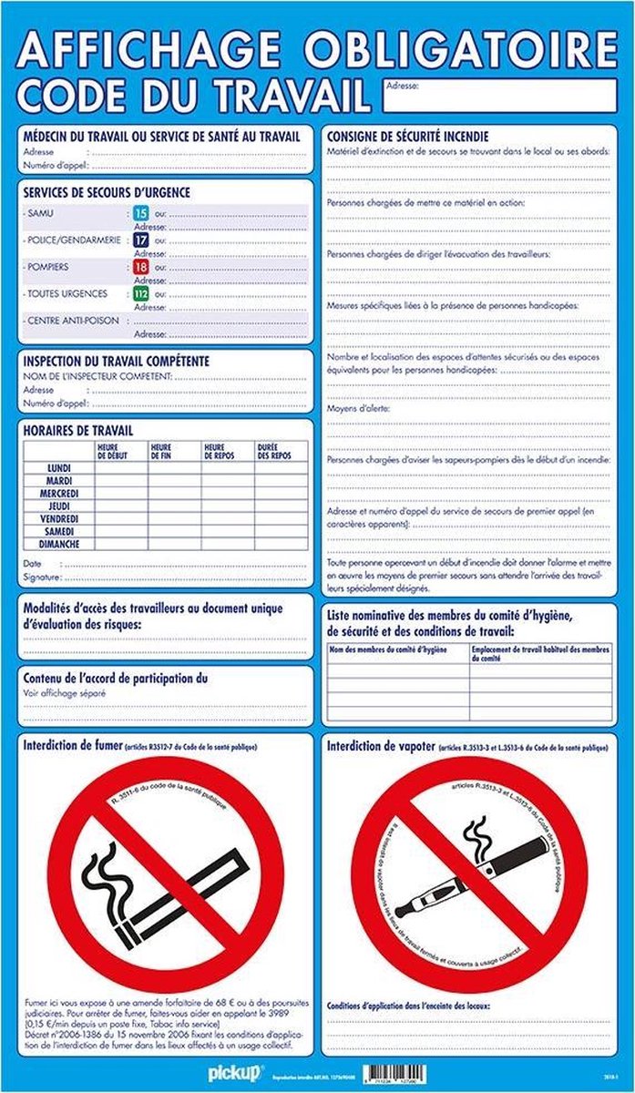 Pickup affichage Code du Travail - 69x40 cm