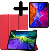 iPad Pro 2020 11 inch Hoes Book Case Hoesje Cover En Screenprotector - Met Uitsparing Voor Apple Pencil - Rood