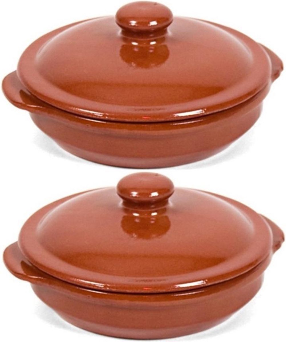 Set de 2 plats à tapas en terre cuite cocotte avec couvercle 28 cm -  Cocottes en pierre