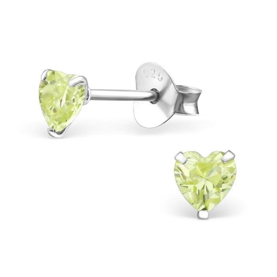 Aramat jewels ® - Kinder oorbellen met zirkonia hart 925 zilver licht groen 4mm