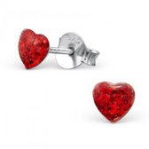 Aramat jewels ® - Kinder oorbellen hart glitter rood 925 zilver 5mm