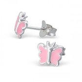 Aramat jewels ® - Kinder oorbellen vlinder roze 925 zilver 7mm x 6mm