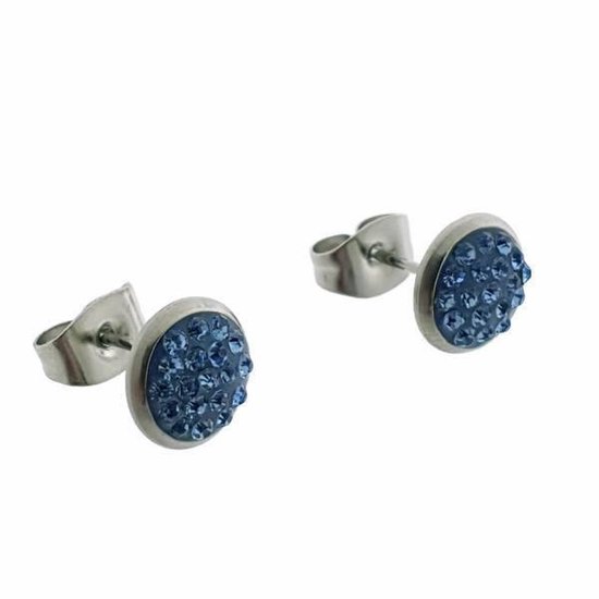 Aramat jewels ® - Druzy oorbellen zweerknopjes licht blauw kristal chirurgisch staal 8mm