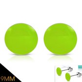 Aramat jewels ® - Ronde oorbellen licht groen emaille staal 9mm