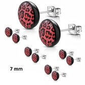 Aramat jewels ® - Ronde oorbellen luipaard print roze zwart acryl staal 7mm