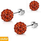 Aramat jewels ® - Shamballa bolletjes oorbellen kristal staal oranje rood 6mm