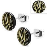 Aramat jewels ® - Oorknoppen zebra strepen zwart geel staal 10mm