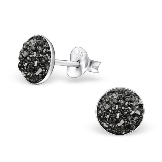 Aramat jewels ® - Oorbellen rond druzy 925 zilver grijs 7mm