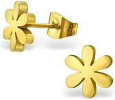 Aramat jewels ® - Oorbellen zweerknopjes bloem goudkleurig staal 8mm