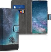 kwmobile telefoonhoesje voor Huawei P30 Lite - Hoesje met pasjeshouder in blauw / grijs / zwart - Sterrenstelsel en Boom design