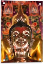 Tuinposter – Twee Gouden Boeddha's  - 40x60cm Foto op Tuinposter  (wanddecoratie voor buiten en binnen)