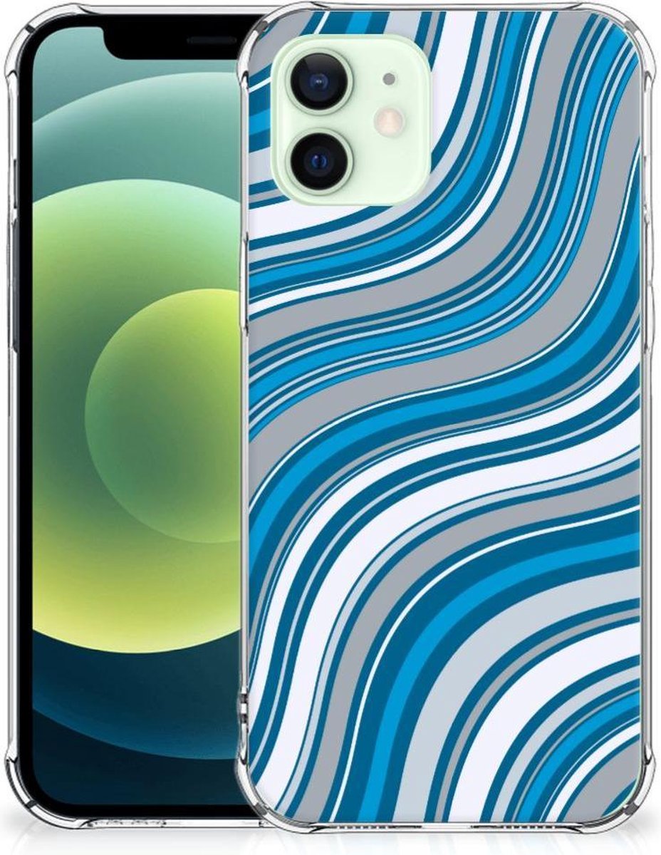 iPhone 12 Mini Doorzichtige Silicone Hoesje Waves Blue