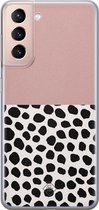 Samsung S21 hoesje siliconen - Stippen roze | Samsung Galaxy S21 case | Roze | TPU backcover transparant