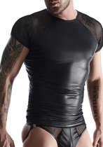 Wetlook & mesh Men's raglan sleeve t-shirt - Black - Maat S - Lingerie For Him - black - Discreet verpakt en bezorgd