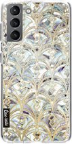 Casetastic Samsung Galaxy S21 4G/5G Hoesje - Softcover Hoesje met Design - Mint Art Deco Marbling Print