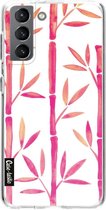 Casetastic Samsung Galaxy S21 4G/5G Hoesje - Softcover Hoesje met Design - Pink Bamboo Pattern Print