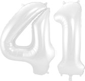 De Ballonnenkoning - Folieballon Cijfer 41 Wit Metallic Mat - 86 cm