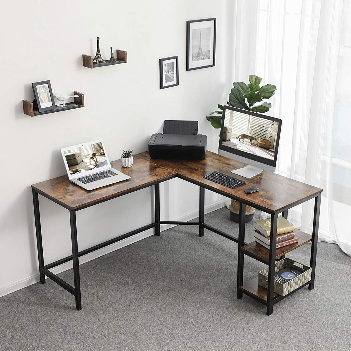 Trend24 - Bureau voor kantoor - Computertafel - L-vorm - Rustiek Bruin |  bol.com