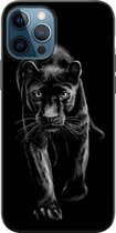 iPhone 12 hoesje siliconen zwart - Black panter - Siliconen TPU case zwart - Print / Illustratie - Transparant, Zwart