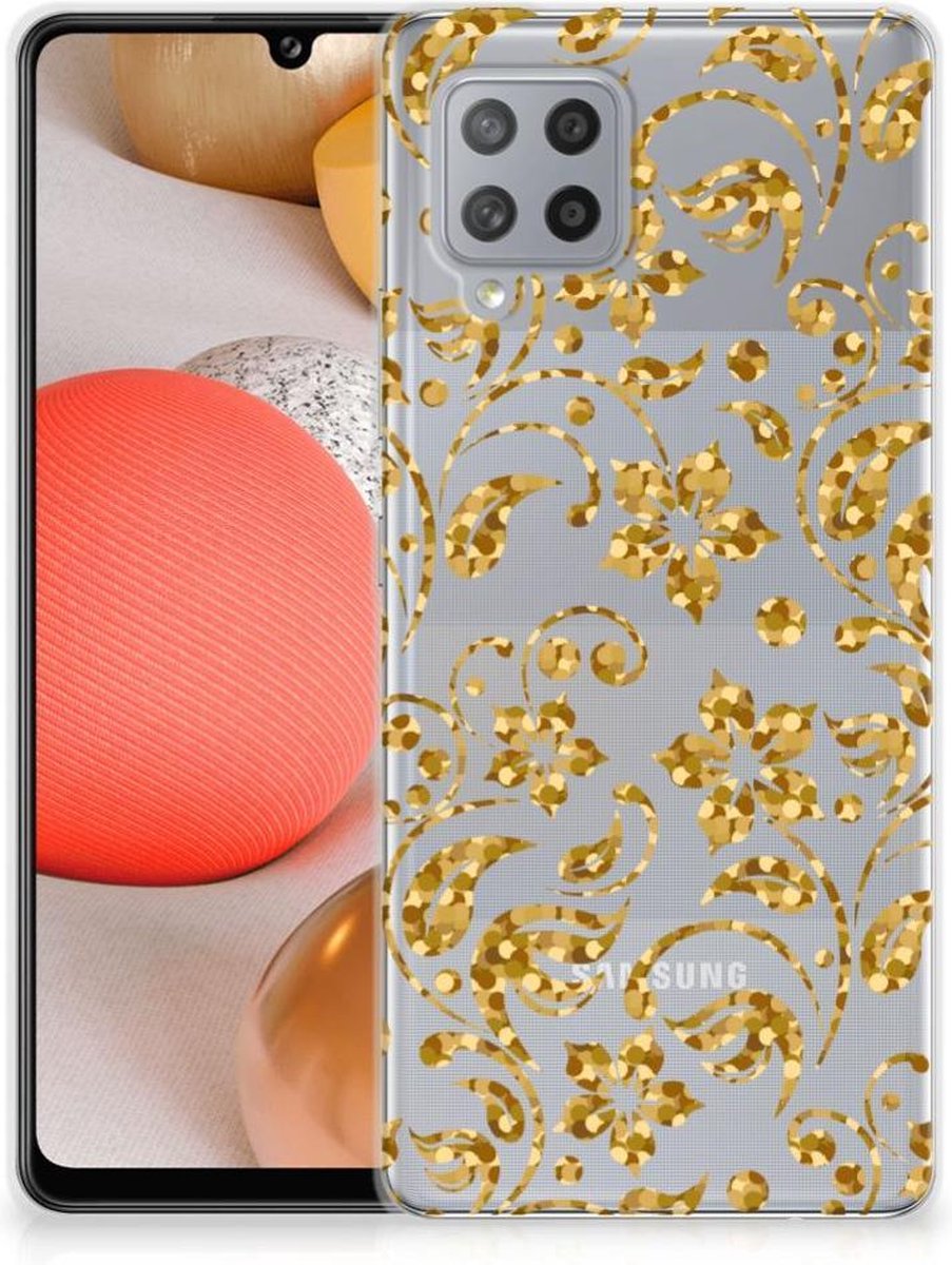 Samsung Galaxy A42 TPU Case Gouden Bloemen
