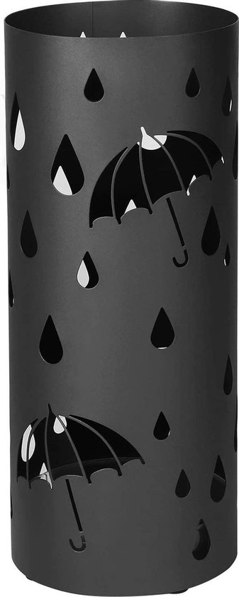Paraplubak van metaal, ronde paraplubak, verwijderbare wateropvangbak, met haak - Zwart - Metaal - 49 x Ø 19,5cm