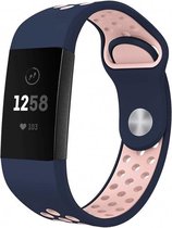 Strap-it Fitbit Charge 3&4 sportband - donkerblauw/roze - Maat: L