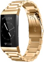Stalen Smartwatch bandje - Geschikt voor  Fitbit Charge 3 stalen bandje - goud - Horlogeband / Polsband / Armband