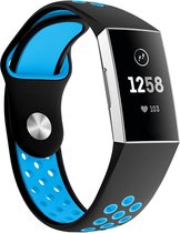 Siliconen Smartwatch bandje - Geschikt voor  Fitbit Charge 3 sport bandje - zwart/blauw - Maat: L - Horlogeband / Polsband / Armband