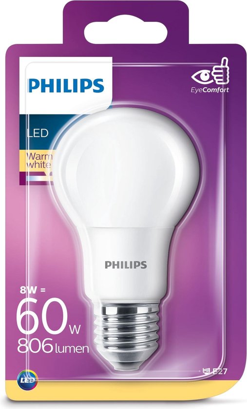 Attent mate Blanco Philips LED lamp Mat 8W (60W) E27 warm wit P577073 | bol.com