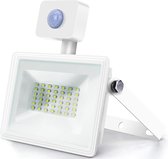 LED Bouwlamp 30 Watt met Sensor - LED Schijnwerper - Aigi Sunny - Helder/Koud Wit 6400K - Waterdicht IP65 - Mat Wit - Aluminium