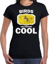 Dieren vogels t-shirt zwart dames - birds are serious cool shirt - cadeau t-shirt blauwborst vogel/ vogels liefhebber S