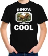 Dieren dinosaurussen t-shirt zwart kinderen - dinosaurs are serious cool shirt  jongens/ meisjes - cadeau shirt brullende t-rex dinosaurus/ dinosaurussen liefhebber M (134-140)