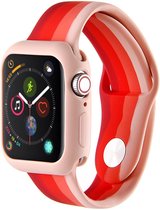 Apple watch 4|5|6  bandje 42mm - 44mm large siliconen rood - wit Watchbands-shop.nl