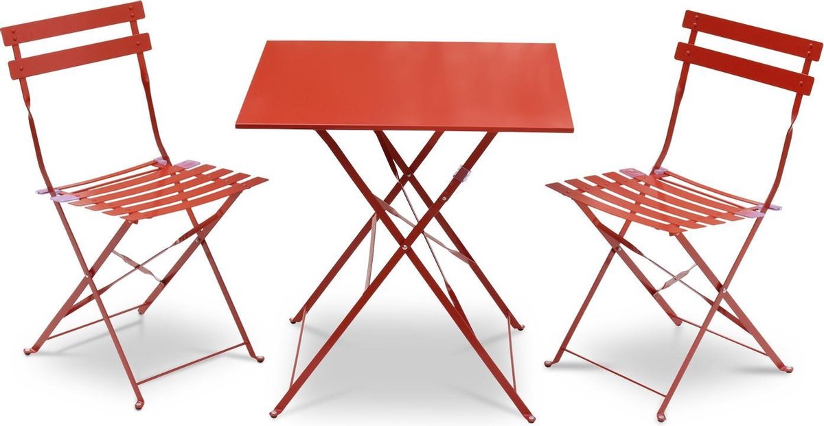 Bol.com sweeek - Bistrotuinset vierkante metalen tafel met twee stoelen inklapbaar - emilia aanbieding