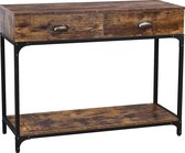 Console tafel in industrieel ontwerp, bijzet tafel met 2 laden, dressoir met stevig metalen frame, woonkamer, gang, lobby, vintage bruin zwart