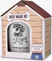 Mok - Hond - Cadeau - Ruwharige Teckel - In cadeauverpakking met gekleurd lint