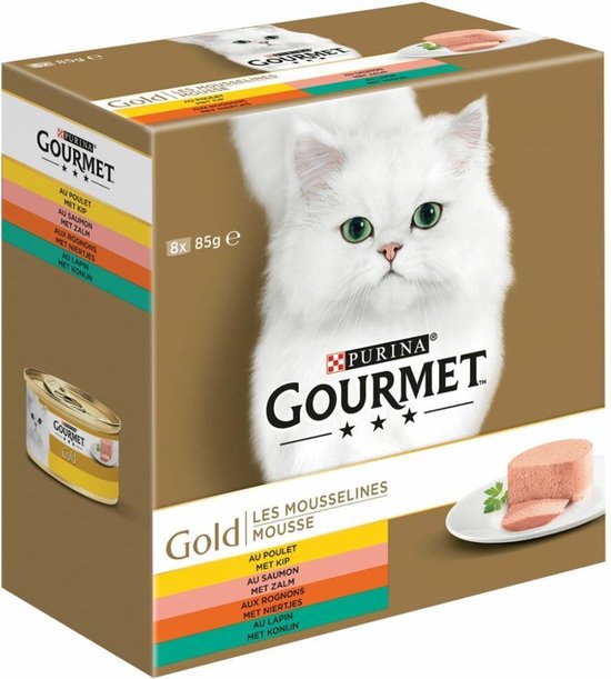 Gourmet Gold Mousse Kip - Zalm - Niertjes - Katten Natvoer 8 x 85 gr