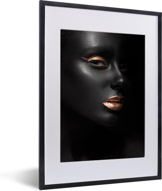 Profil de femme maquillée or sur fond noir 30x40 cm - petit
