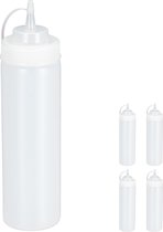 Relaxdays knijpfles transparant - set van 5 - sausflessen - doseerfles sauzen - 750 ml