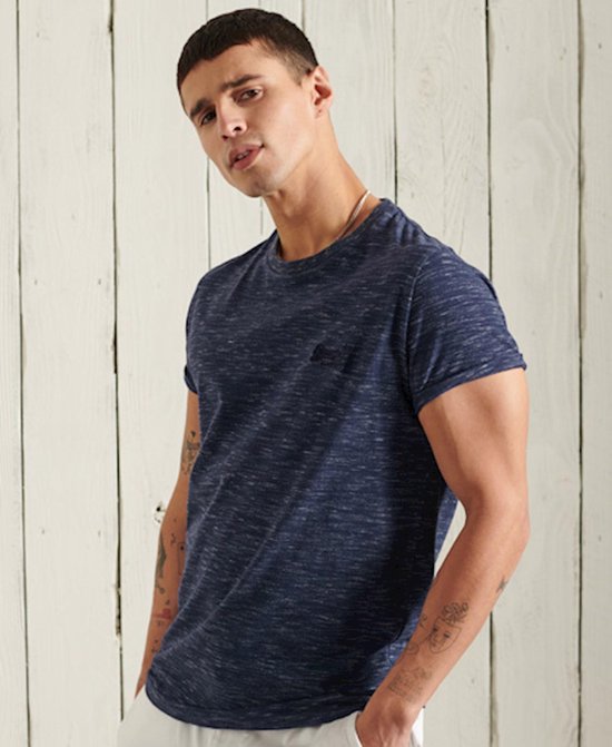 orange and blue raglan shirt