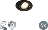 QAZQA mio - Moderne Dimbare LED Inbouwspot met Dimmer - 5 stuks - L 0 mm - Zwart - Woonkamer | Slaapkamer | Keuken