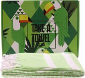 Hamamdoek - Take A Towel - groen/wit - 90x170 cm - 100% katoen - leuk eindejaarsgeschenk!