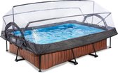 EXIT Wood zwembad 220x150x65cm met filterpomp en overkapping - bruin