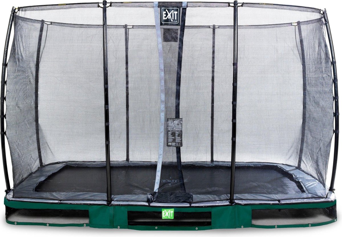 EXIT Elegant inground trampoline rechthoek 244x427cm met Economy veiligheidsnet- groen