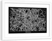 Foto in frame , Plattegrond Brussel , 120x80cm , Zwart wit , wanddecoratie